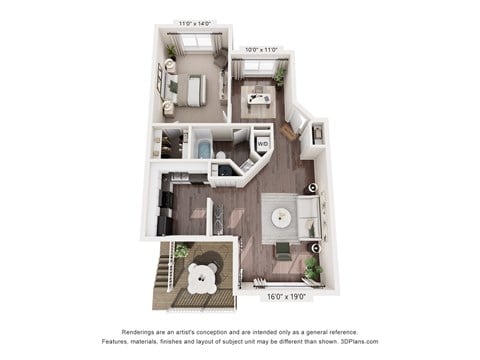 Floor plan for 1 bed, 1 bath, 830 sqft